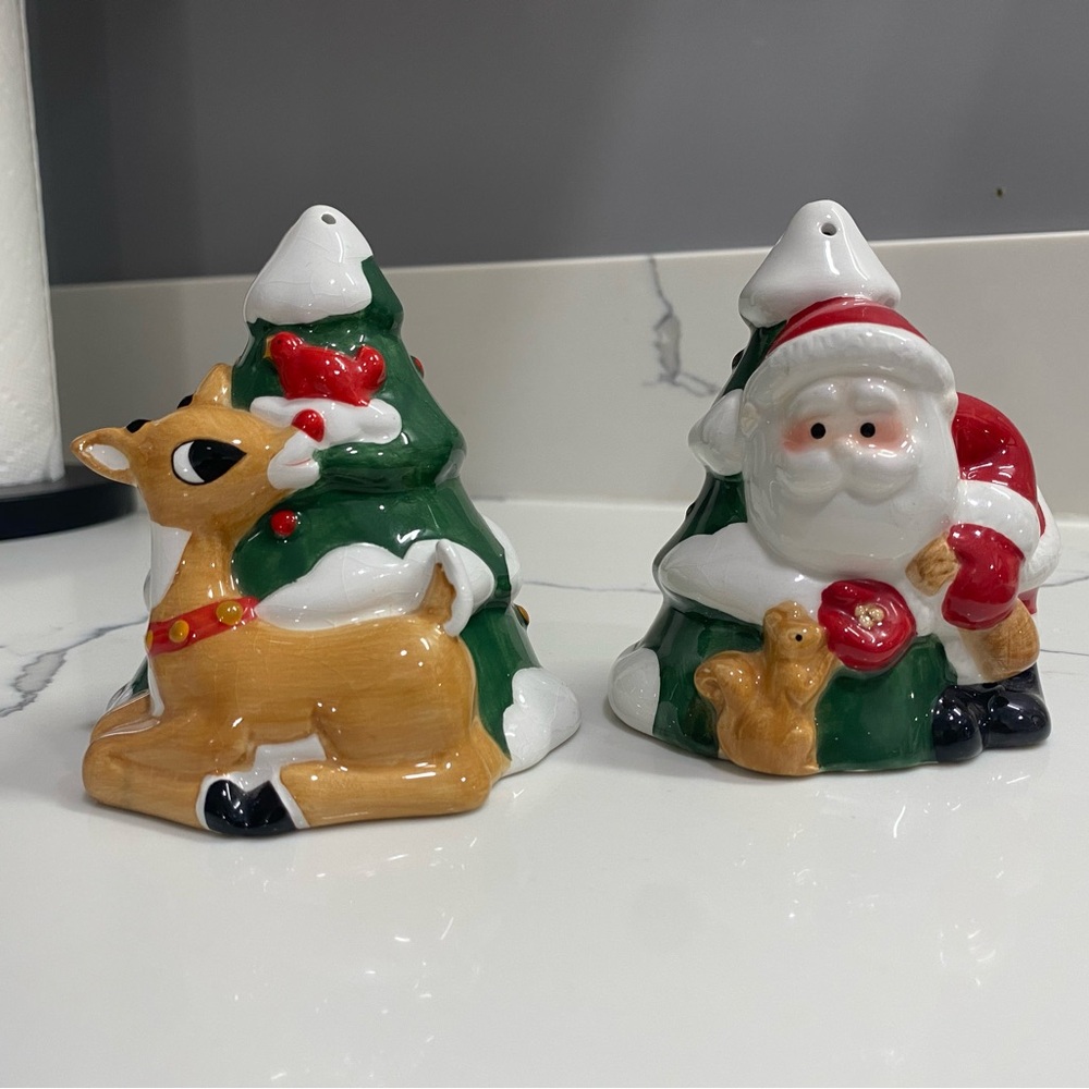 Festive Lenox Rudolph and Santa Salt & Pepper Shakers - Multicolor